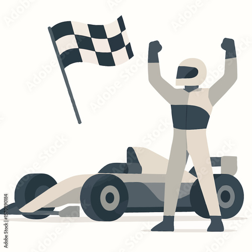 Formula One Champion Celebrates Victory At Finish Line