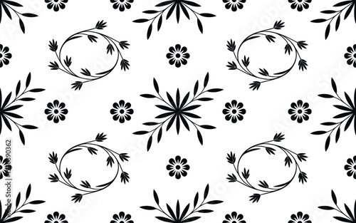 Black Floral Pattern on White Background seamless 1