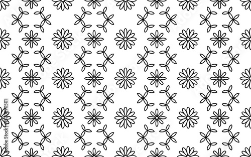 Black and White Floral Pattern with Repeating Flower Motifs