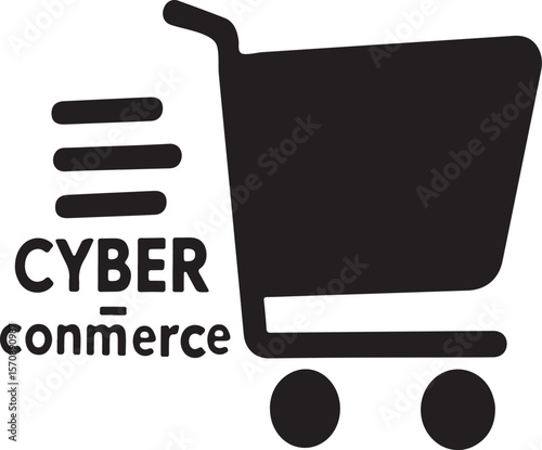 Cyber ecommerce shopping text on white background vector illustration