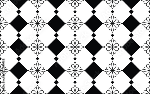 Black and White Floral Diamond Pattern geometric