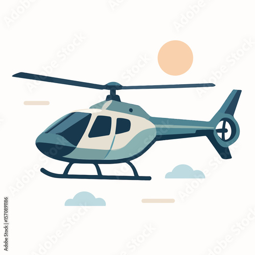 Modern Helicopter Flying Above The Clouds