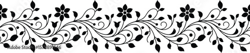 Black Floral Border with Repeating Flower and Leaf Pattern