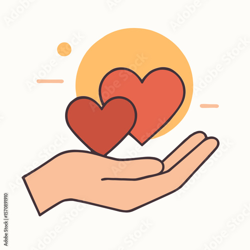 Hand Holding Hearts Symbolizing Care And Kindness