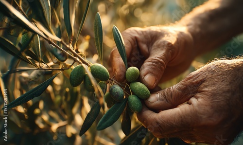 Wallpaper Mural Hands Harvesting Green Olives at Golden Hour
 Torontodigital.ca