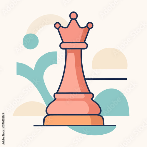 Pink Chess Queen Piece With Modern Abstract Shapes