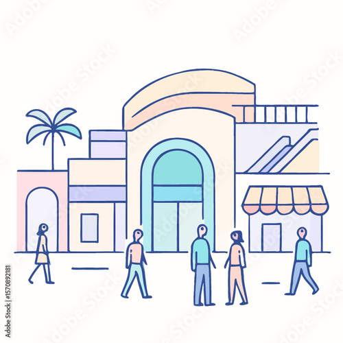 People Walking In Front Of Modern Shopping Mall