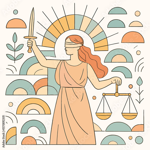 Blindfolded Lady Justice Holding Scales And Sword