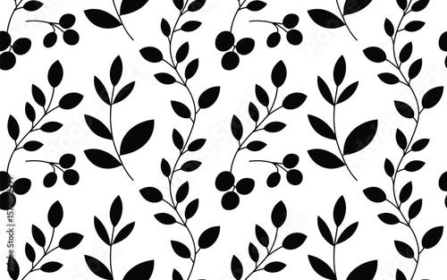 Black Foliage Pattern on White Background leaves leaf