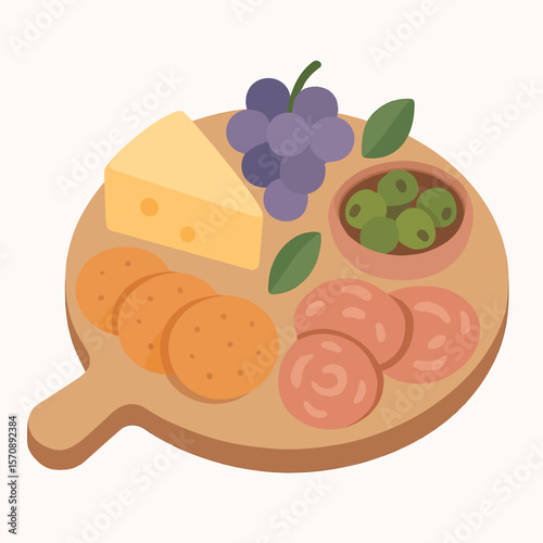 Cheese And Charcuterie Board With Grapes And Olives