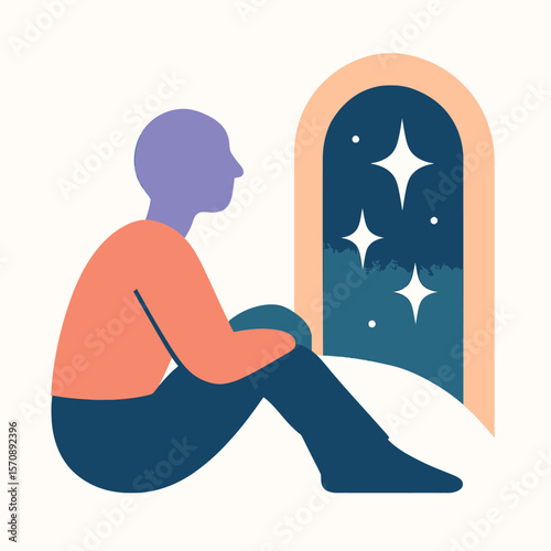 Lonely Person Gazing At Starry Night Window