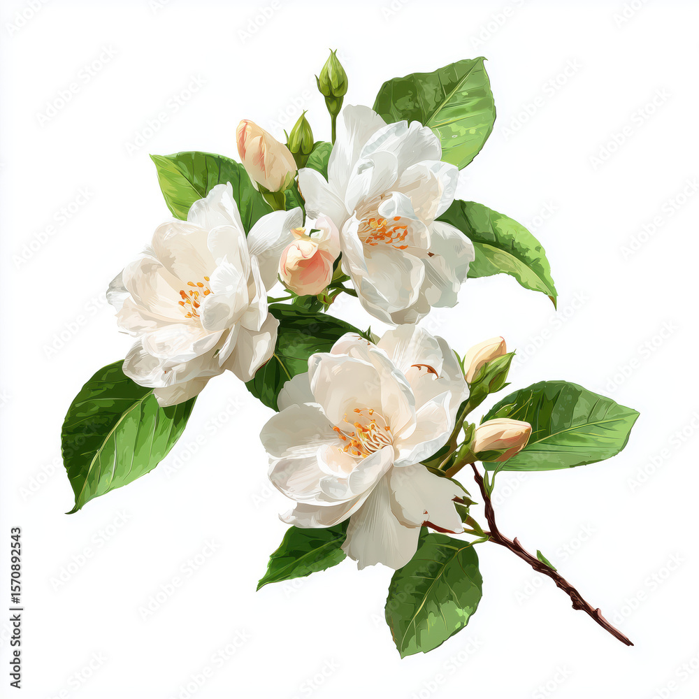 Obraz premium Delicate White Blossoms in Full Bloom , white background cut out PNG