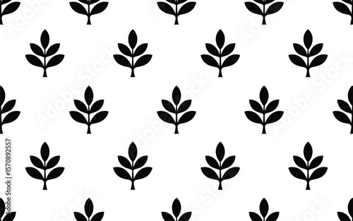 Black Leaf Pattern on White Background leaves seamless