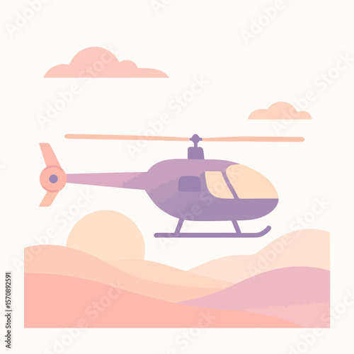 Helicopter Flying Over Pastel Sunset Hills