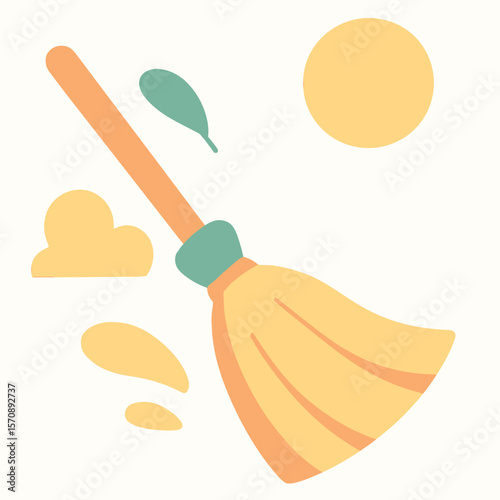 Simple Clean Broom With Dust And Sun