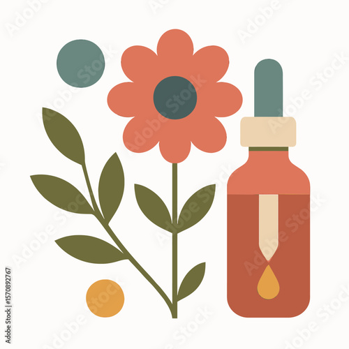 Herbal Essential Oil With Blooming Flower