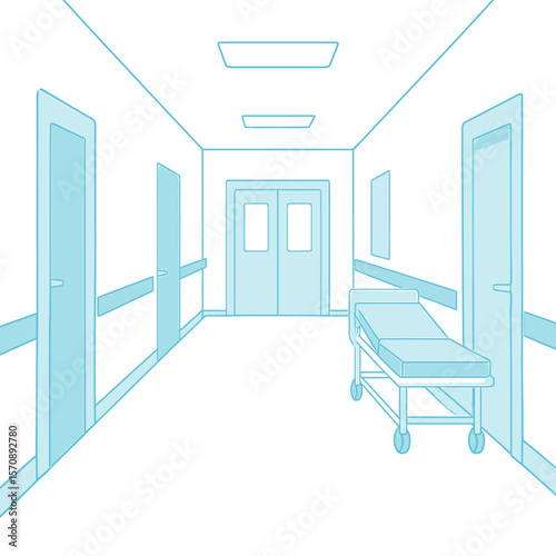 Empty Hospital Corridor With Medical Gurney