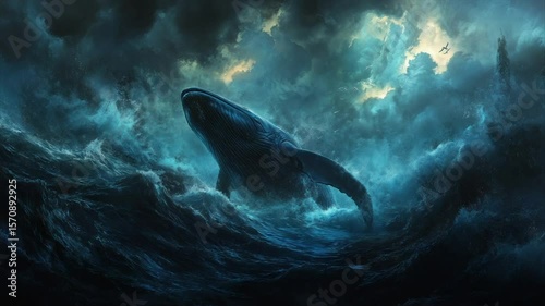 Leviathan emerges from stormy ocean depths