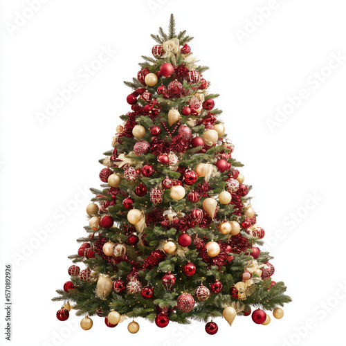 Stunning Red and Gold Christmas Tree Decor , white background cut out PNG