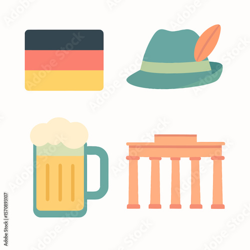 German Culture Icons Set With Flag Beer And Landmark