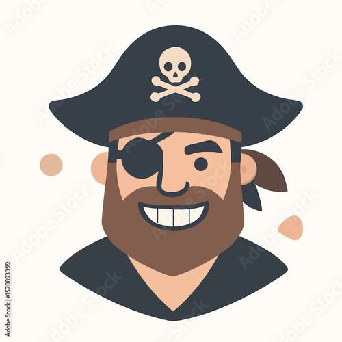Cheerful Pirate With Eyepatch And Skull Hat