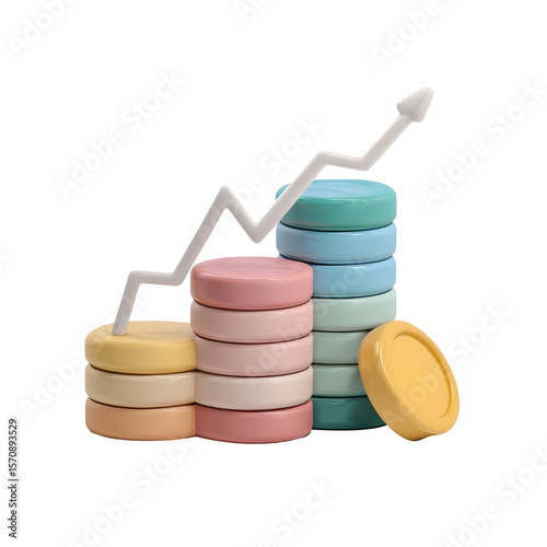 Wallpaper Mural Pastel colored stacked coins forming a graph with an upward trend line representing financial growth and progress Torontodigital.ca
