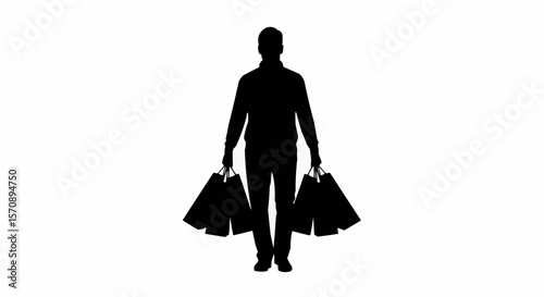 Person Carrying Shopping Bags Silhouette on White