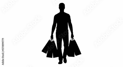 Person Carrying Shopping Bags Silhouette on White