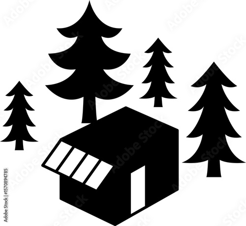 Tent in Forest vector, Camping silhouette, Outdoors, Camper In Forest illustration