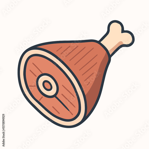 Cartoon Juicy Ham With Bone Isolated On White