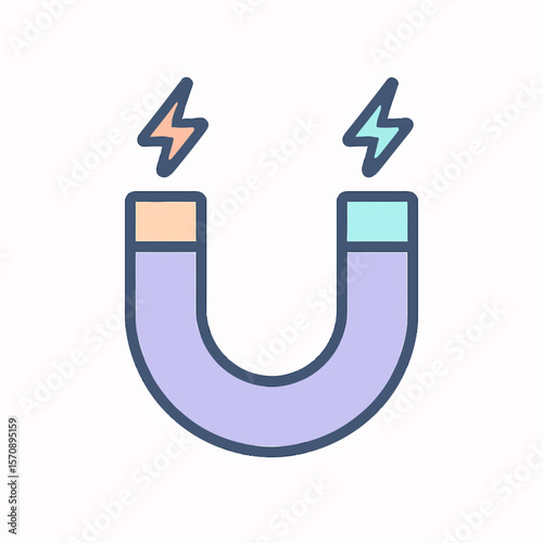 Colorful Horseshoe Magnet With Electric Spark Symbols
