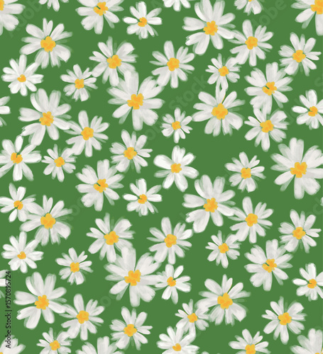 Seamless hand-drawn daisy pattern. Design for fashion textiles, fabric, print, graphics, backgrounds and crafts.