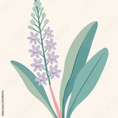 Lavender Wildflower With Green Leaves On Light Background