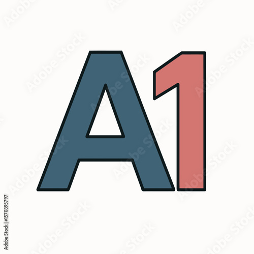 Bold Blue Letter A And Red Number One On White
