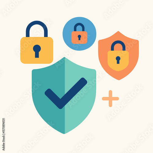 Cybersecurity Locks And Shield Secure Protection Icons