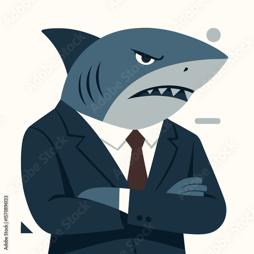 Business Shark In Suit With Crossed Arms