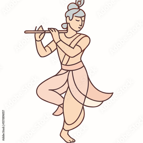 Traditional Krishna Playing Flute In Dancing Pose