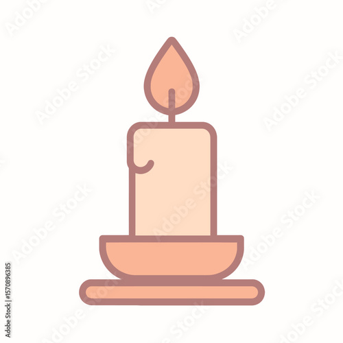 Simple Burning Candle On Ceramic Holder