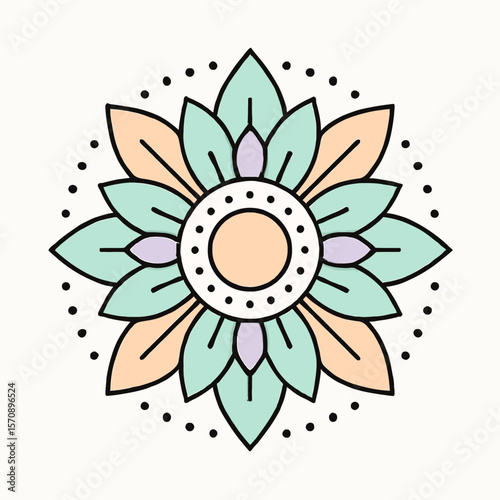 Pastel Mandala Flower With Geometric Petals