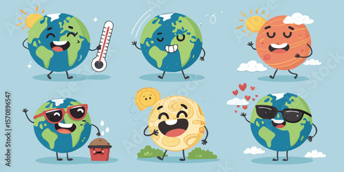 set of funny clip art of earth