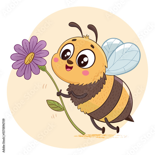 bee and flower clip art vector