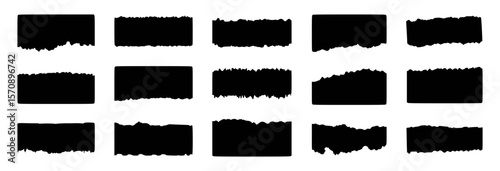 Collection of hand-drawn rectangular black shapes with torn edges on white background