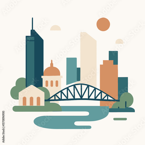 Modern Cityscape With Bridge And River View