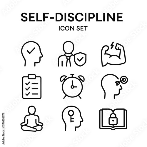 Motivation and self improvement icon set. Outline symbols. Line design