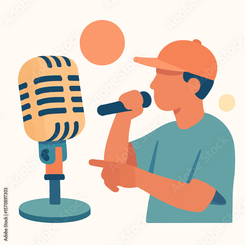Young Man Singing Into Microphone In Studio