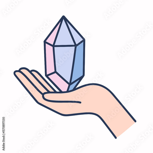 Hand Holding Shining Crystal Mineral
