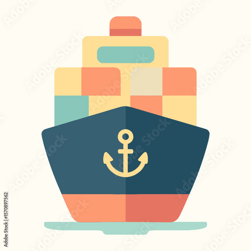 Colorful Cargo Ship Front View