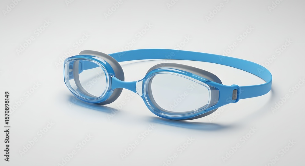 Fototapeta premium Bright Blue Swimming Goggles for Water Sports and Training on White Background