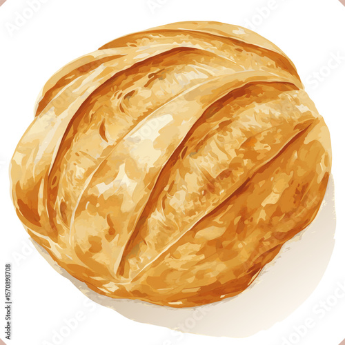 Watercolor vector illustration of a fresh loaf of bread with crusty golden top, isolated on white background.