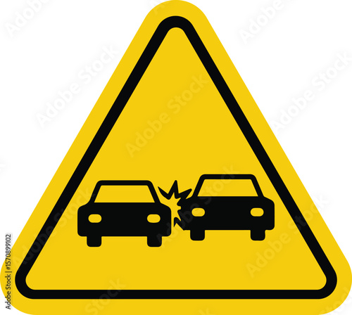 car accident warning sign. yellow triangle crash symbol for poster and web icon